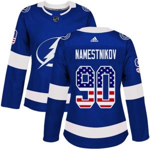 Damen Tampa Bay Lightning Trikot Vladislav Namestnikov 90 Blau USA Flag Fashion Authentic